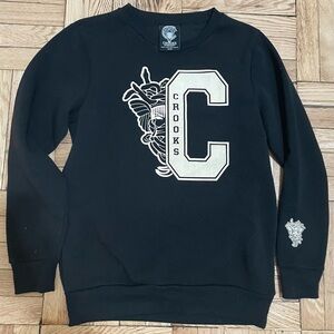 Crooks & Castles Black Crewneck Sweater with White Logo size Medium